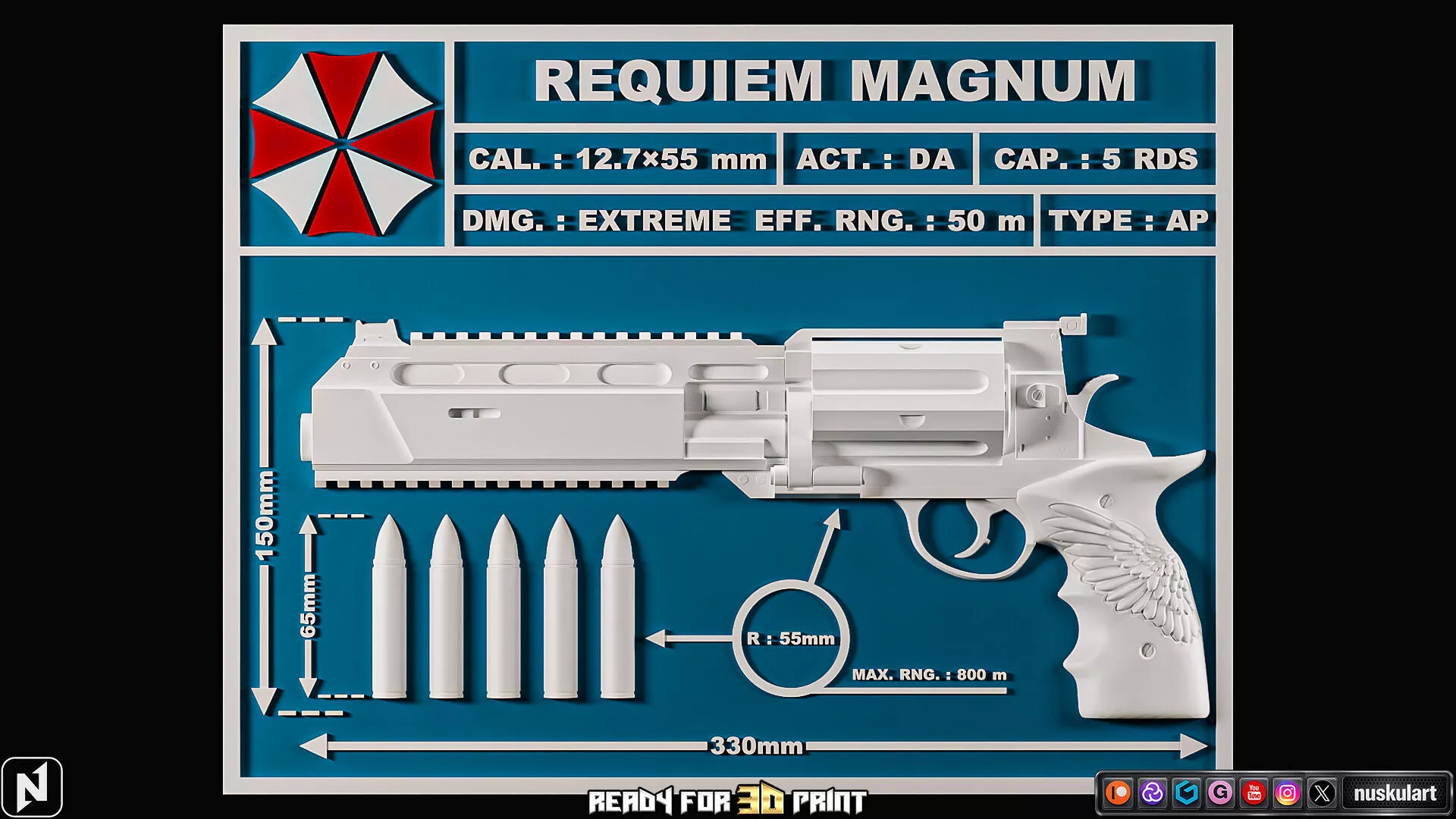 Resident Evil Requiem Revolver Magnum Blue Print 3D Print 3D print model