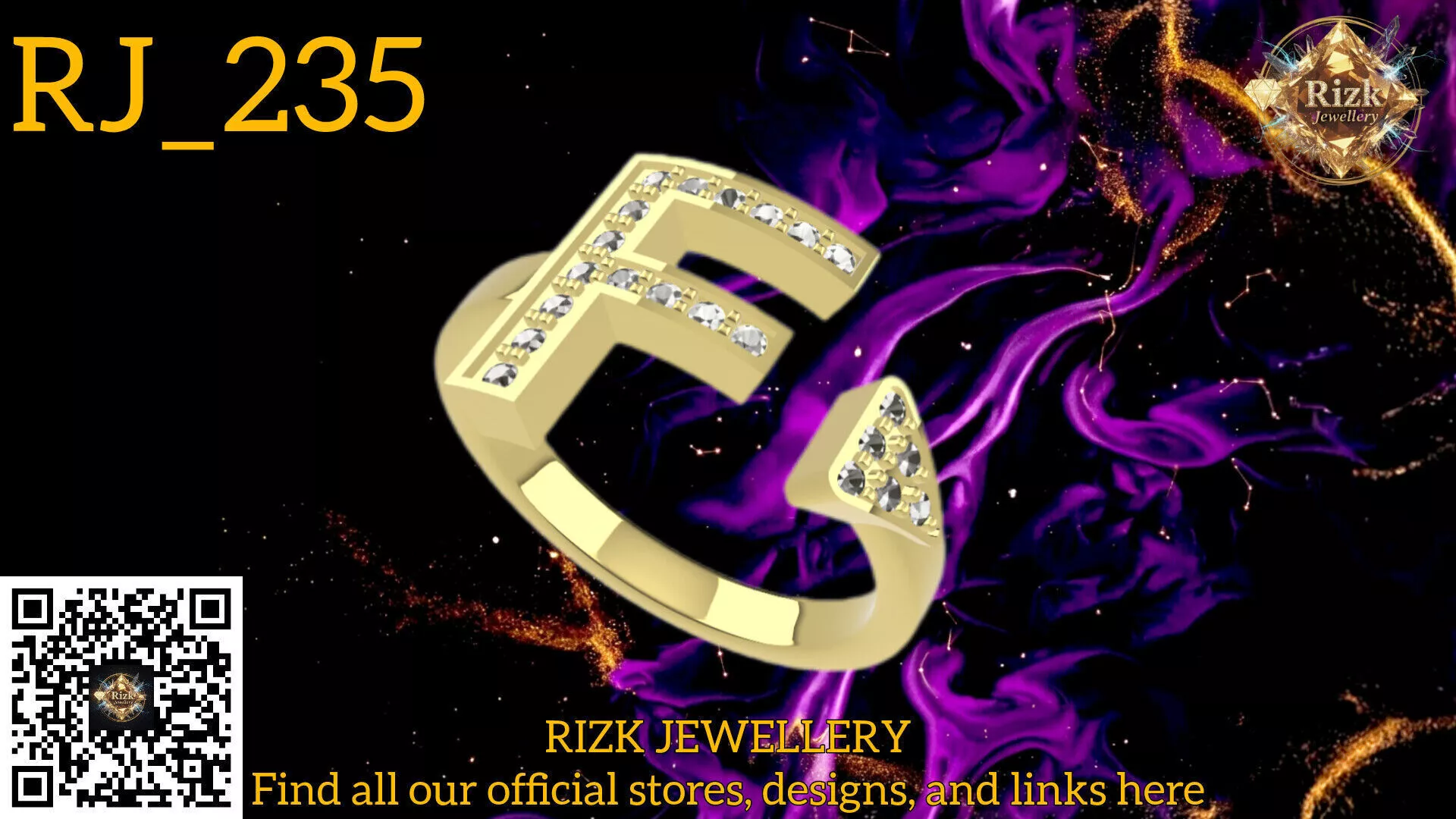 Initial Letter F Diamond Ring Style 5 Model RJ 235 3D print model