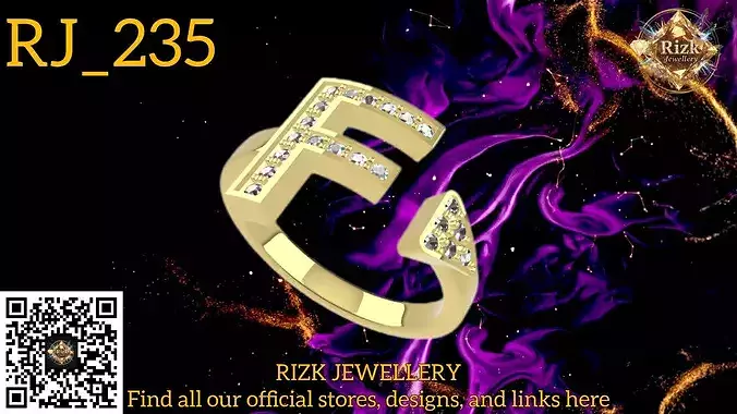 Initial Letter F Diamond Ring Style 5 Model RJ 235