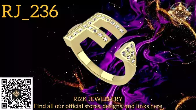 Initial Letter F Diamond Ring Style 6 Model RJ 236