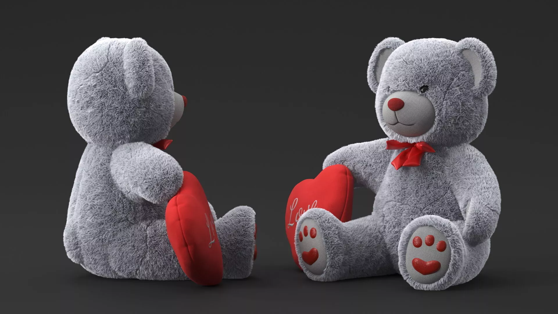 Grey Teddy Bear with Heart Fur for Maya 3D model