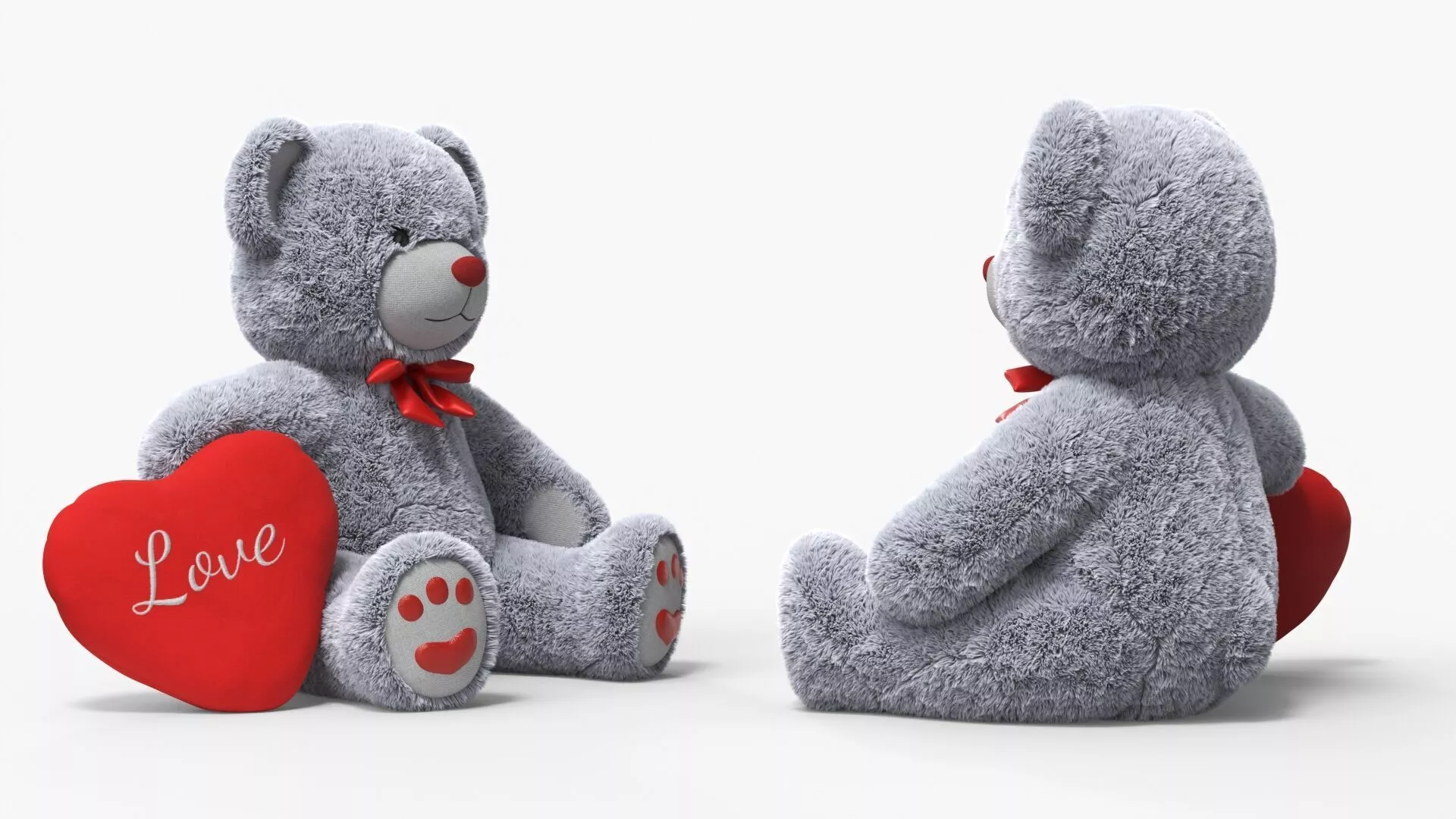 Grey Teddy Bear with Heart Fur for Cinema 4D 3D model