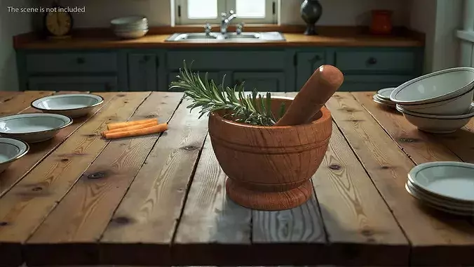Mortar with Rosemary 3D model 4