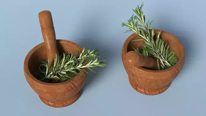 Mortar with Rosemary 3D model 5