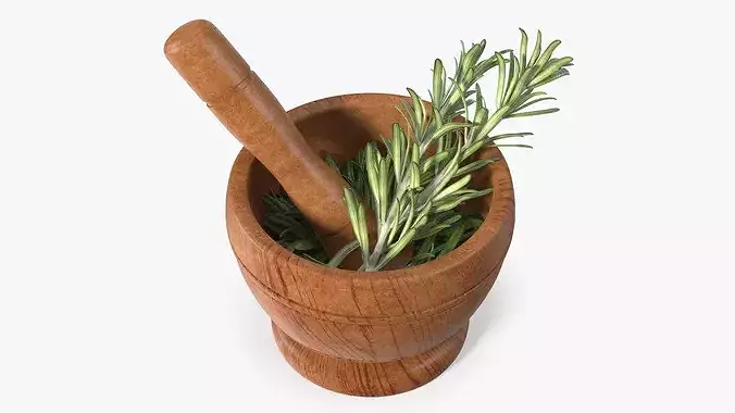 Mortar with Rosemary 3D model 2