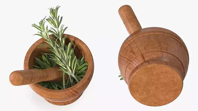 Mortar with Rosemary 3D model 6