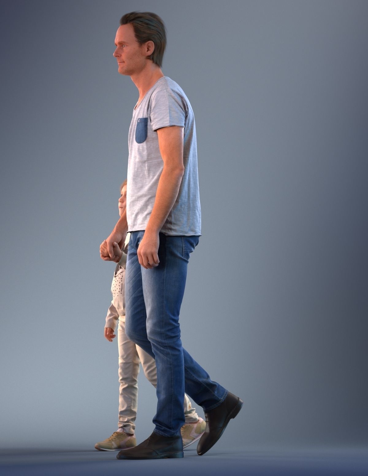 Father and daughter walking 3D model_10