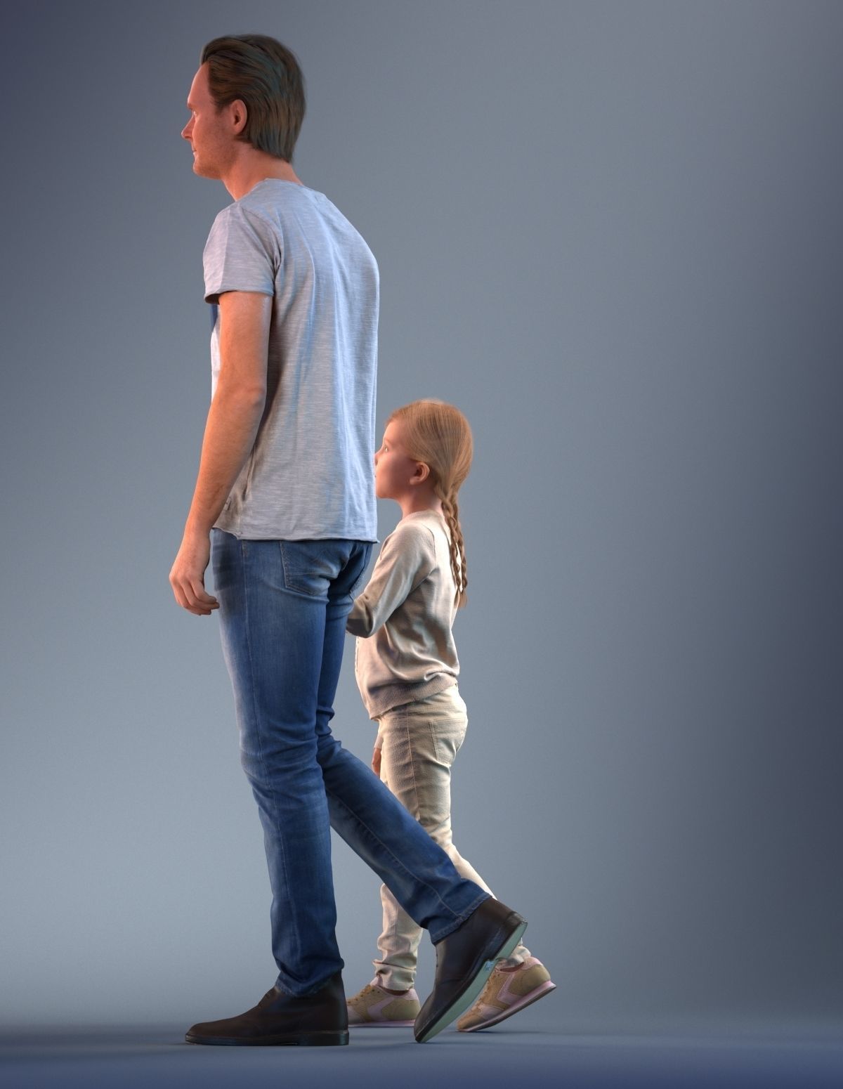 Father and daughter walking 3D model_9