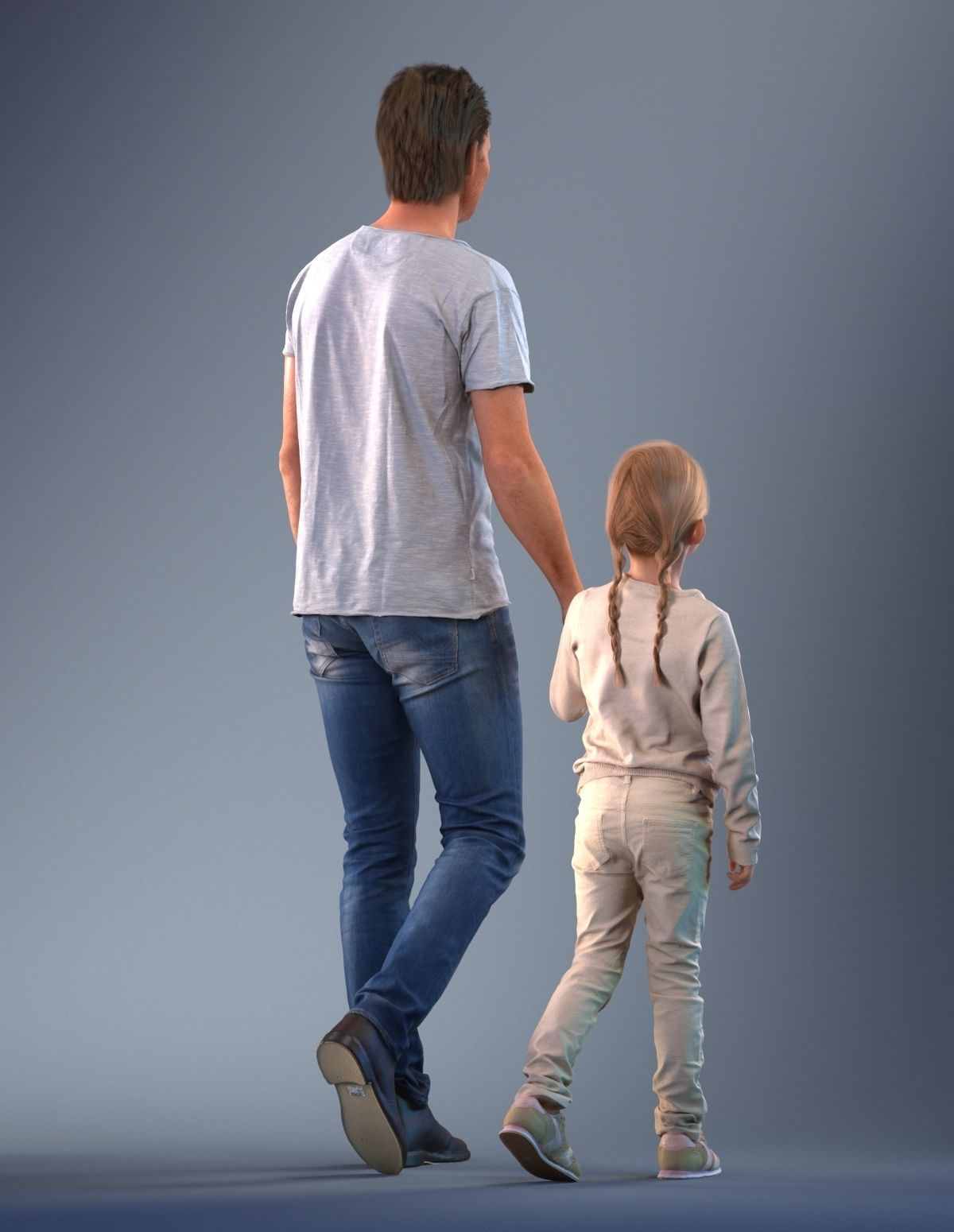 Father and daughter walking 3D model_6