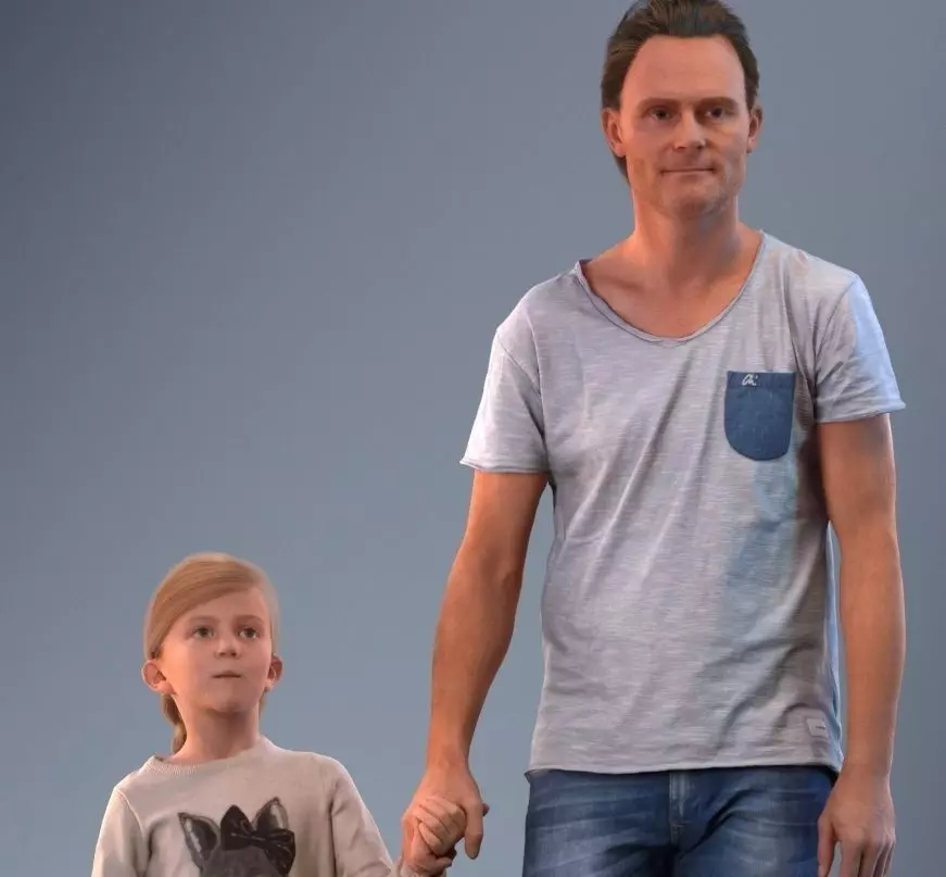 Father and daughter walking 3D model_0