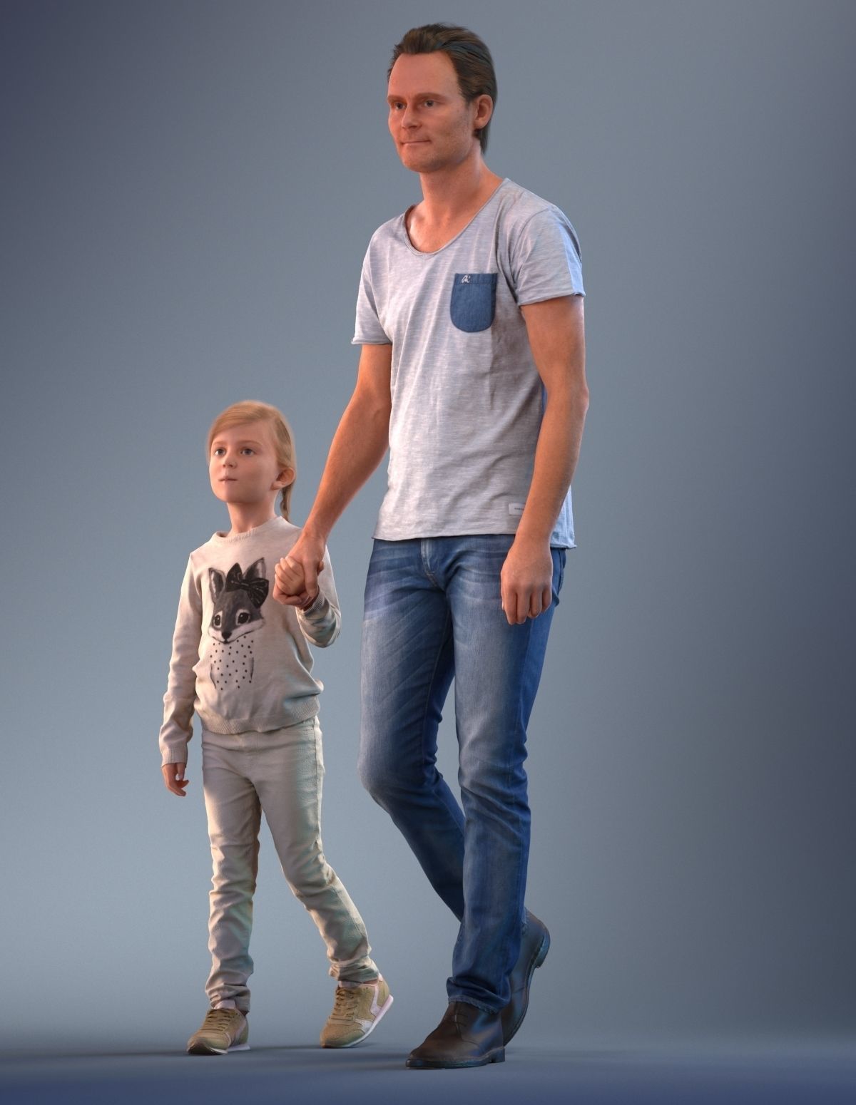 Father and daughter walking 3D model_11