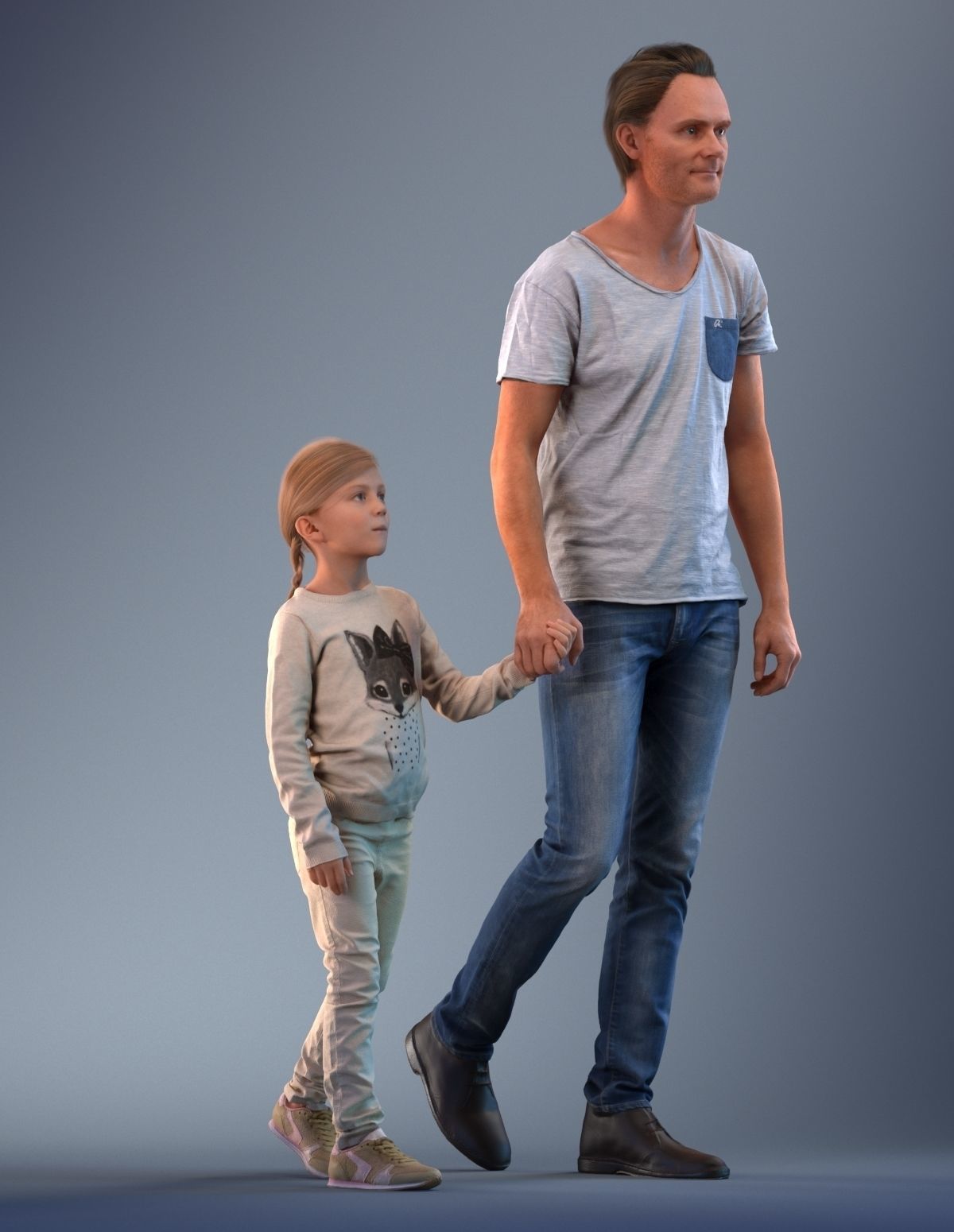 Father and daughter walking 3D model_3