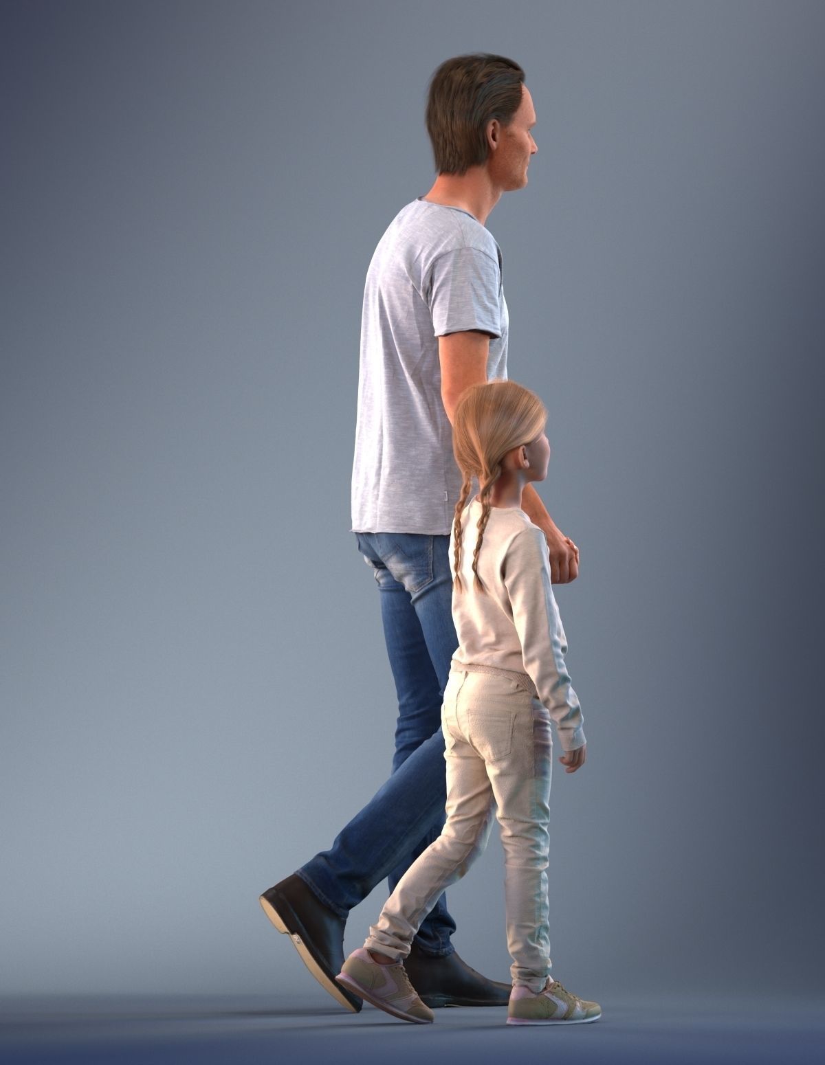Father and daughter walking 3D model_5