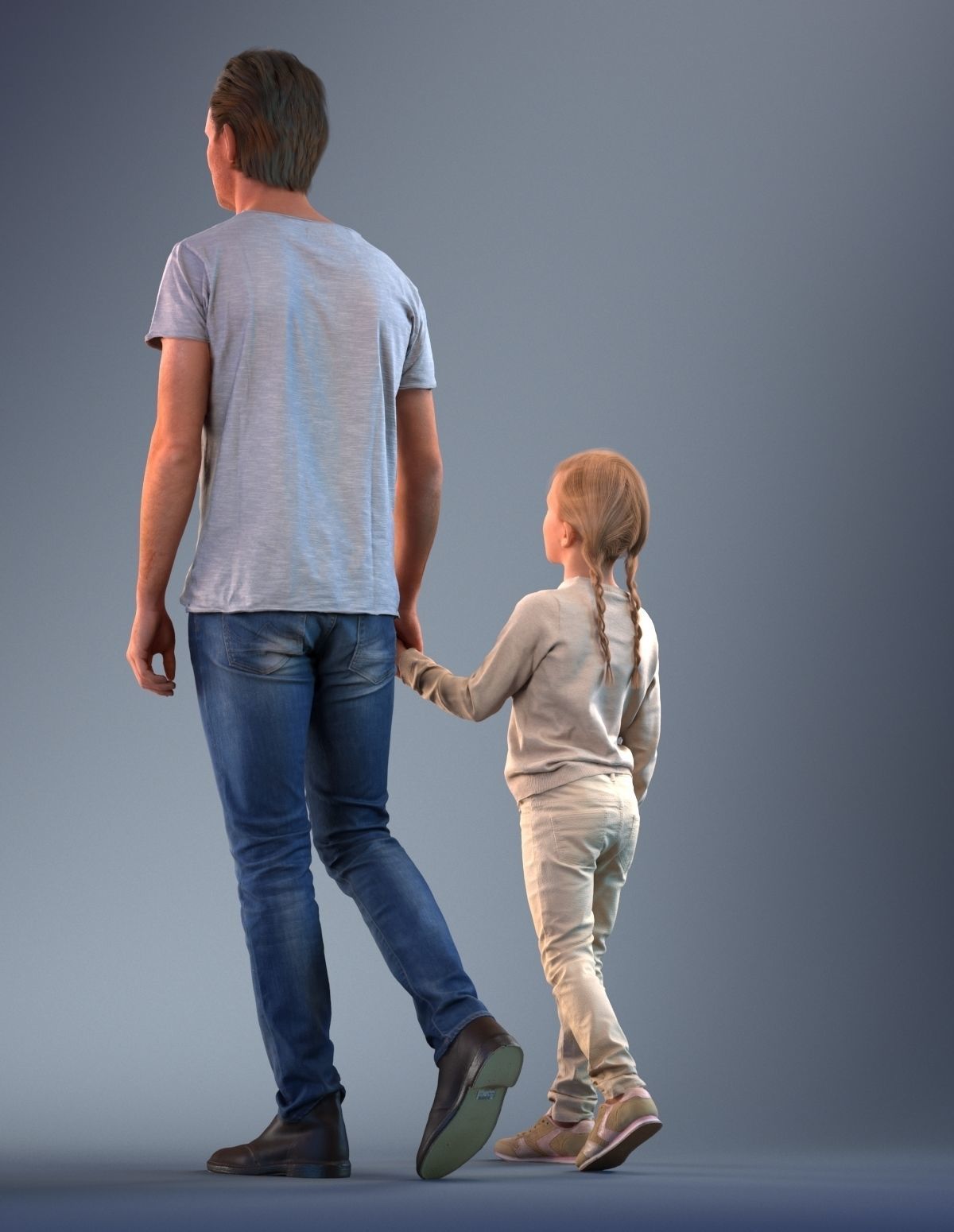 Father and daughter walking 3D model_8