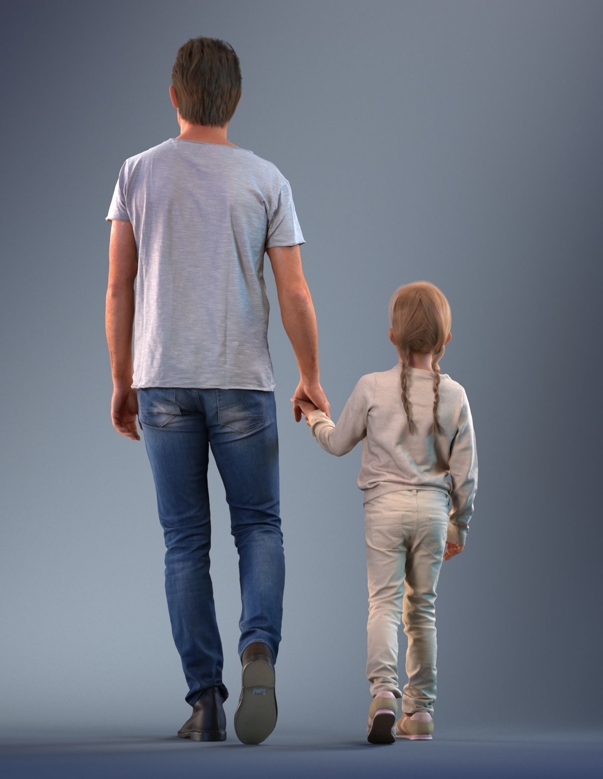 Father and daughter walking 3D model_7
