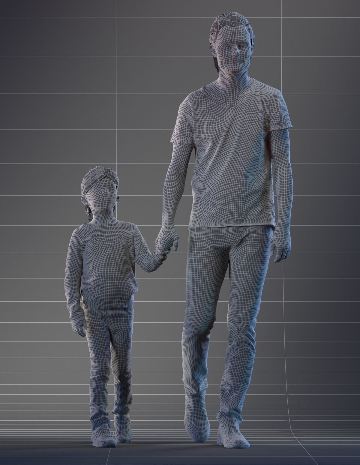 Father and daughter walking 3D model_2