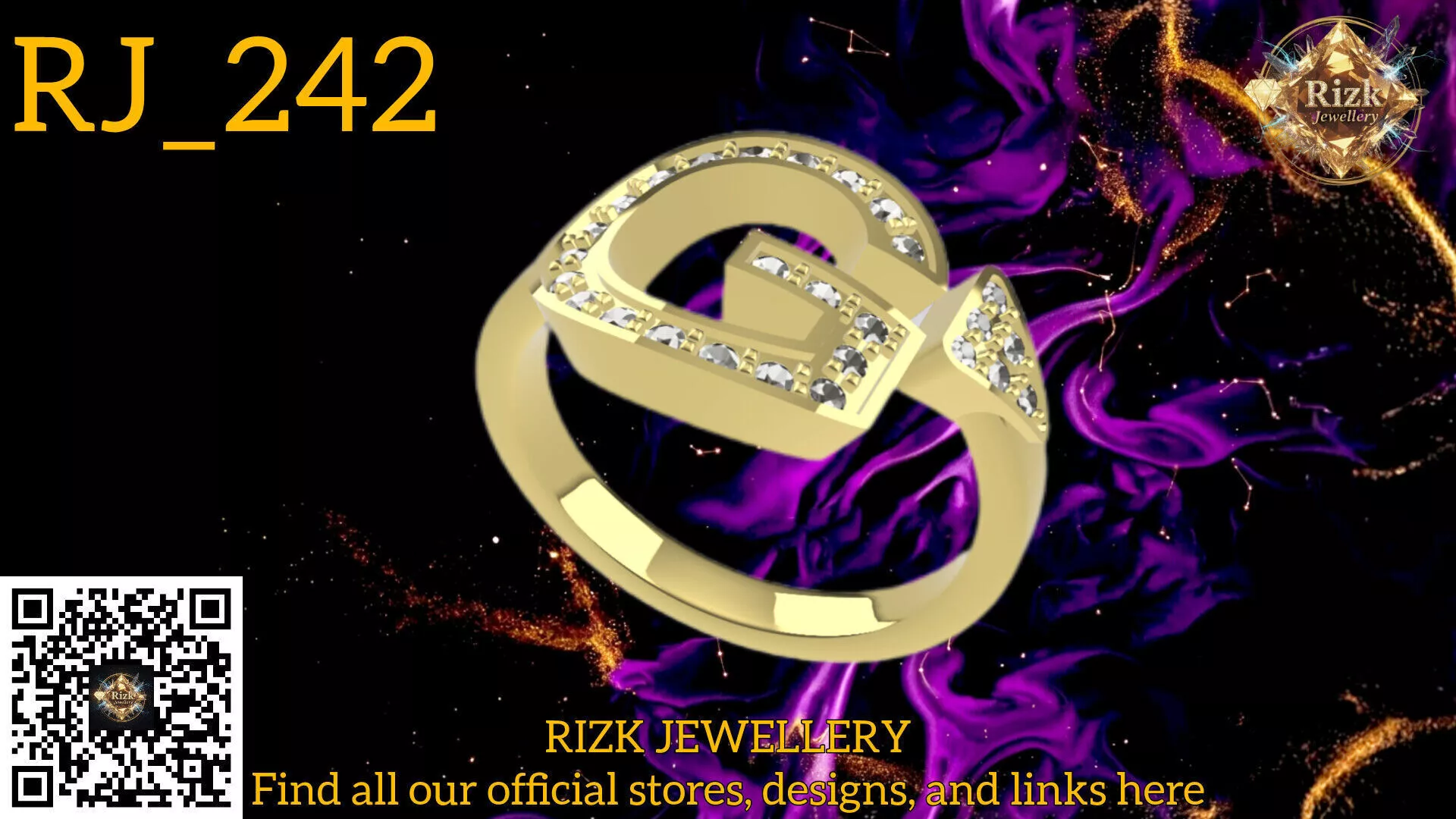 Initial Letter G Diamond Ring Style 6 Model RJ 242 3D print model