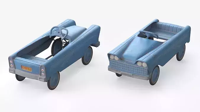 Old Vintage Pedal Car Blue 3D model 6