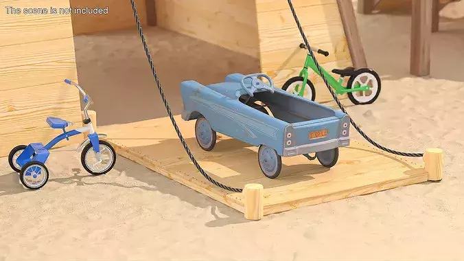 Old Vintage Pedal Car Blue 3D model 3