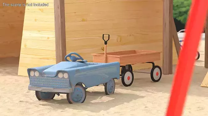 Old Vintage Pedal Car Blue 3D model 2