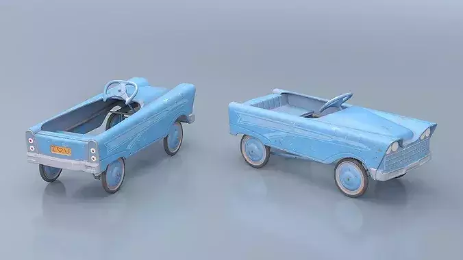 Old Vintage Pedal Car Blue 3D model 4