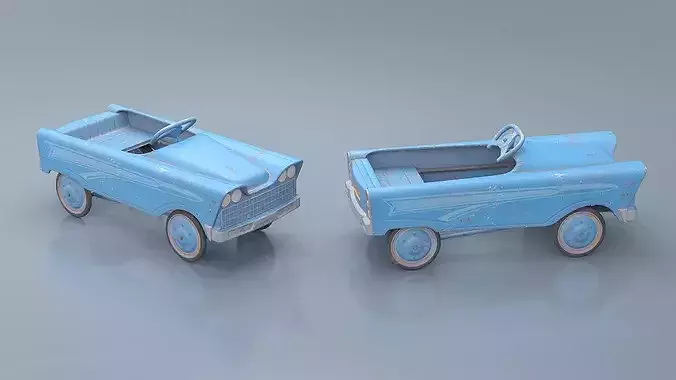Old Vintage Pedal Car Blue 3D model 5