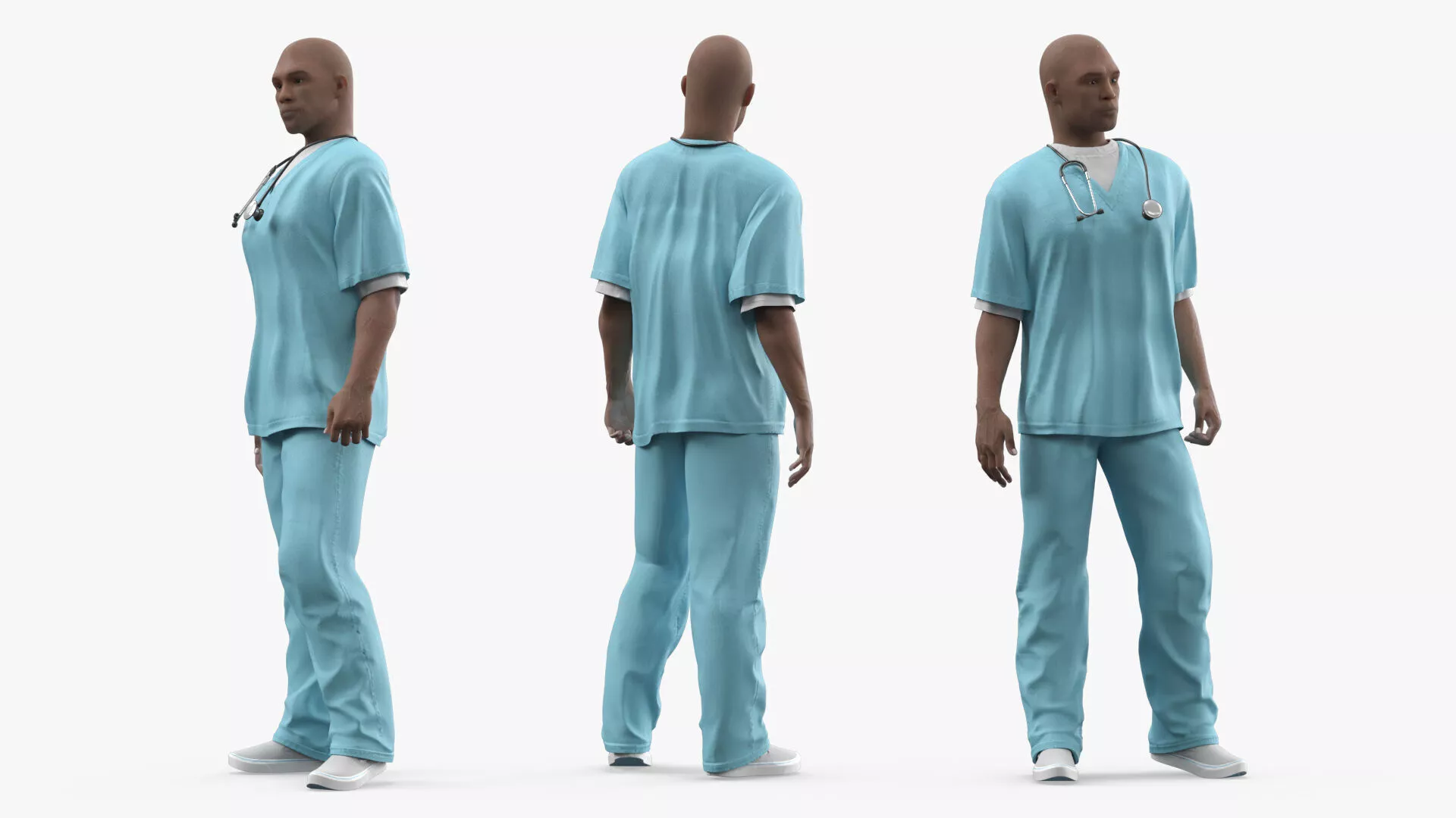 Black Health Care Worker in Overalls Rigged 3D model