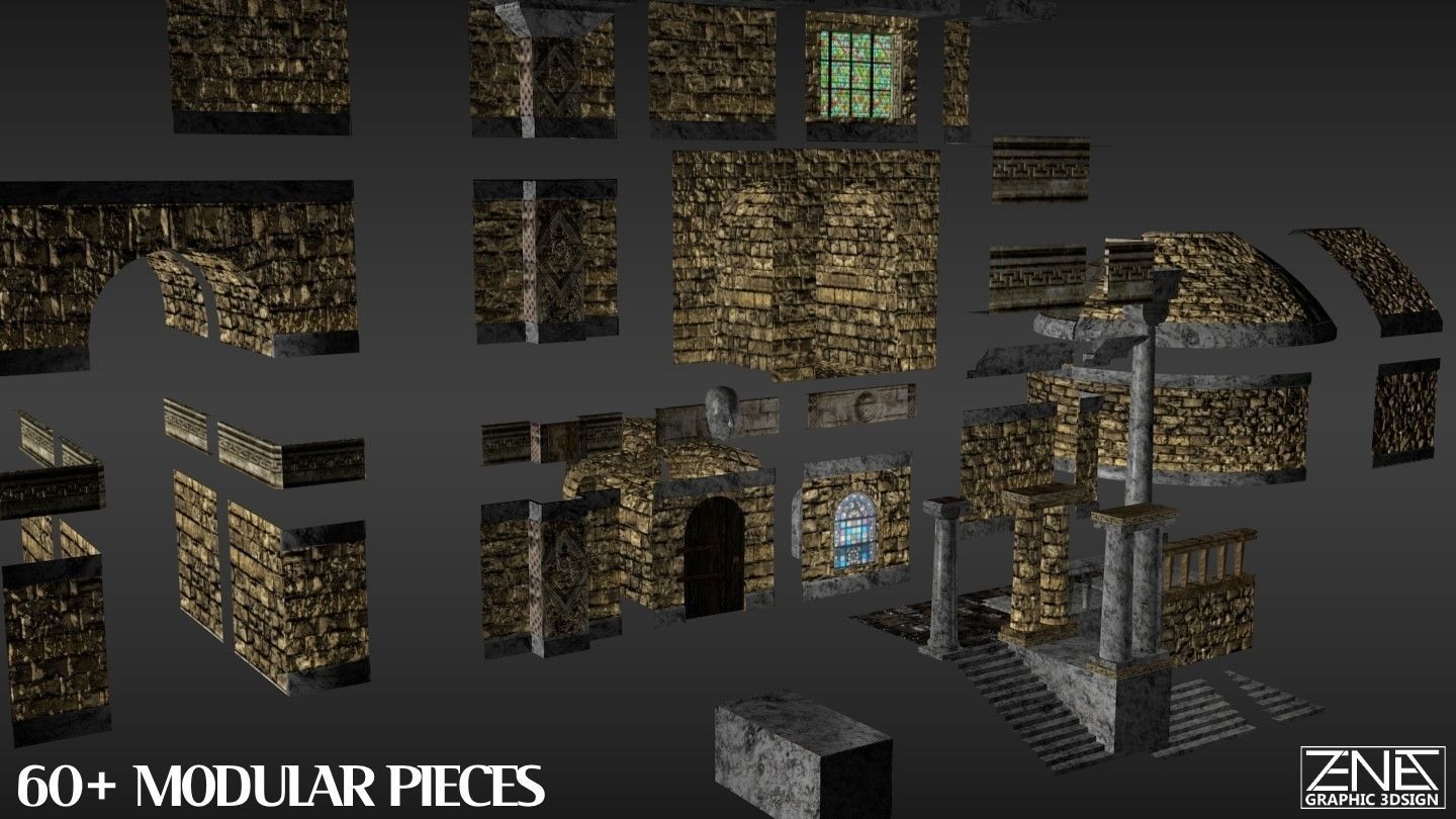 Game-Ready -- Ancient Roman Builder Kit -- Lite Low-poly 3D model_12