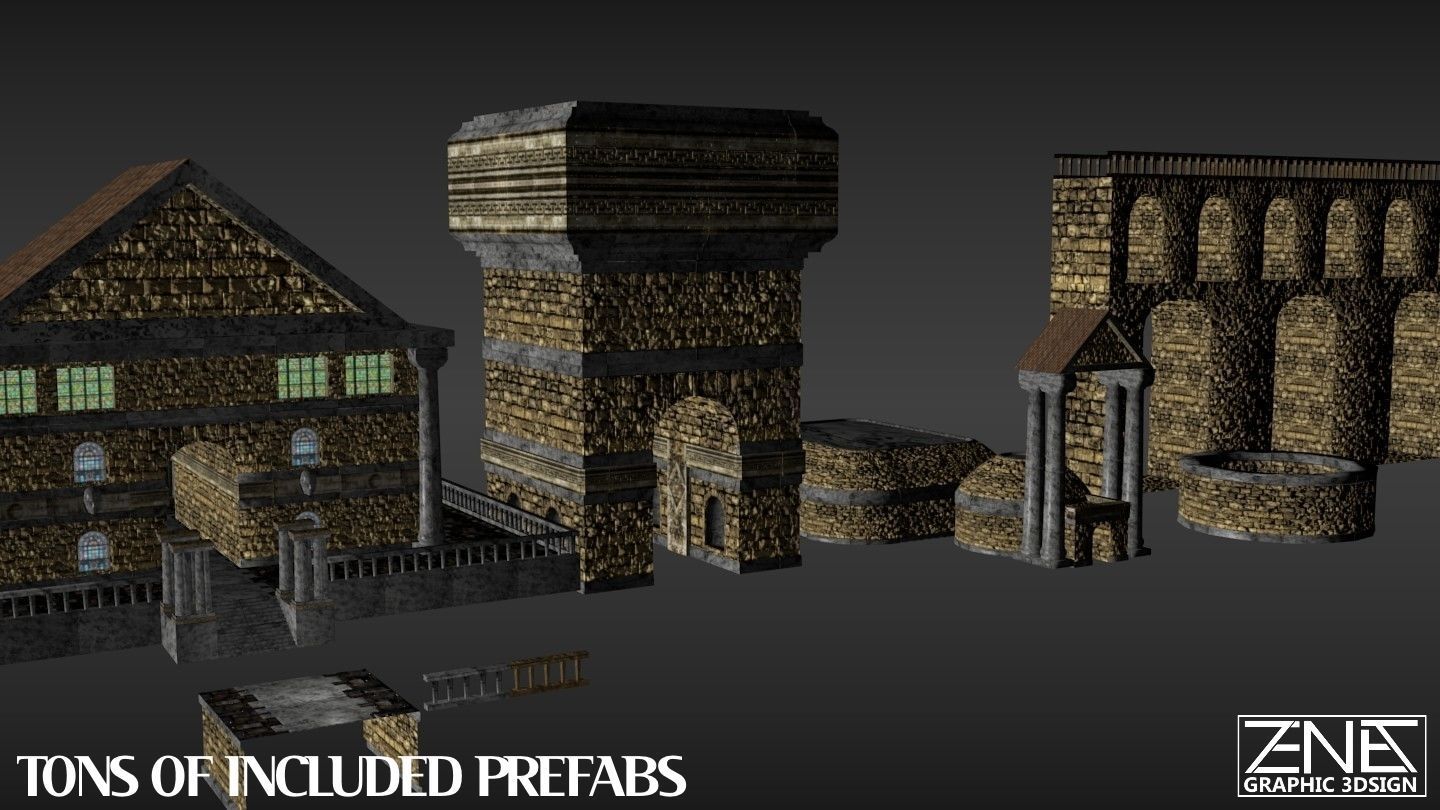 Game-Ready -- Ancient Roman Builder Kit -- Lite Low-poly 3D model_14