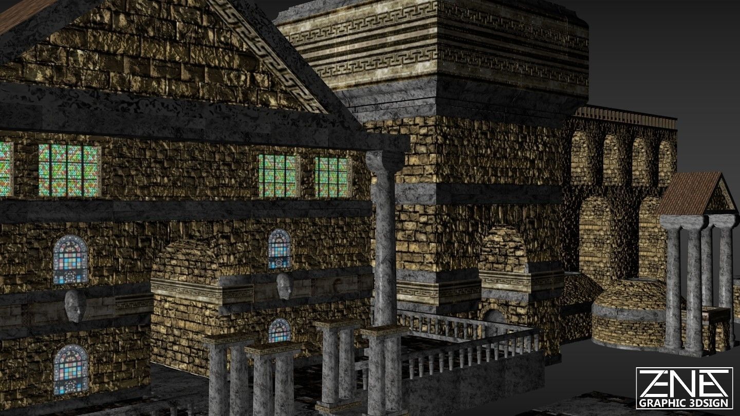 Game-Ready -- Ancient Roman Builder Kit -- Lite Low-poly 3D model_15