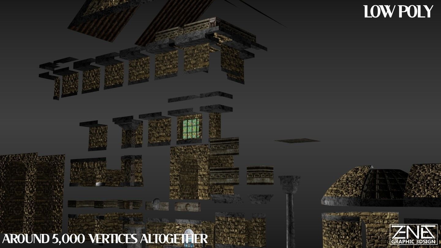 Game-Ready -- Ancient Roman Builder Kit -- Lite Low-poly 3D model_13