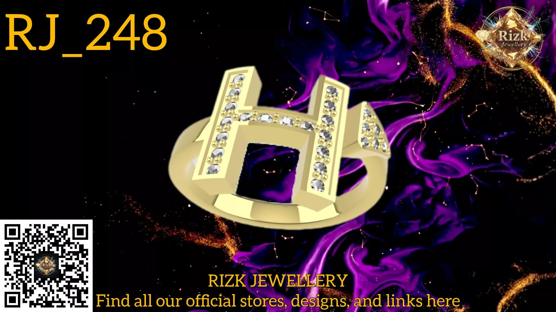 Initial Letter H Diamond Ring Style 6 Model RJ 248 3D print model