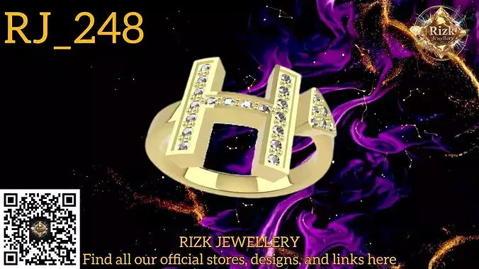Initial Letter H Diamond Ring Style 6 Model RJ 248