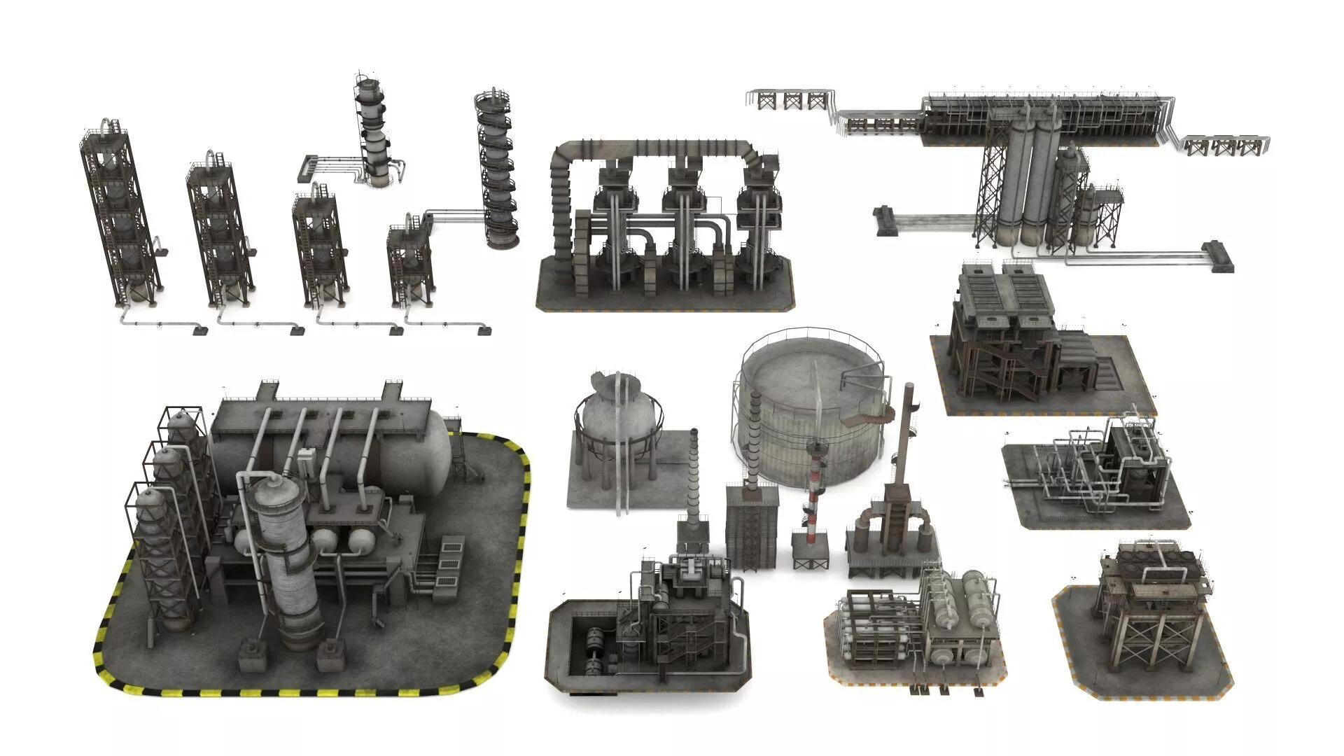 Oil refinery module pack Low-poly 3D model