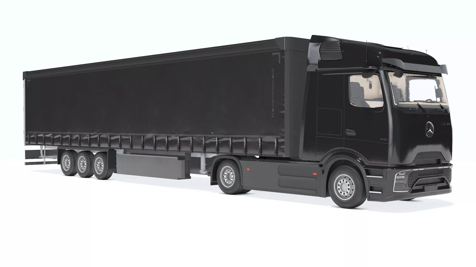 Mercedes 600 Long Haul Semi With Trailer Black Rigged 3D model