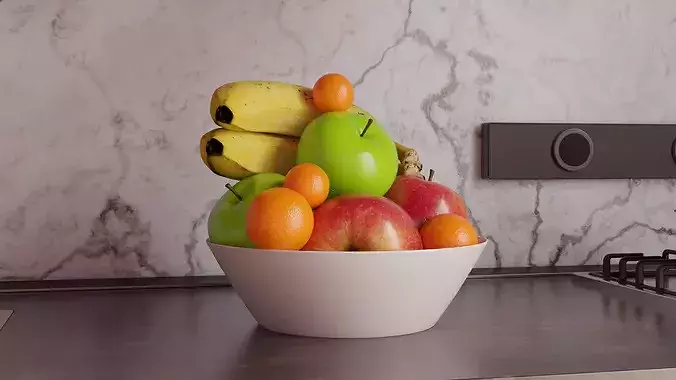 Realistic Fruit Bowl with Fruits - PBR 3D model 2