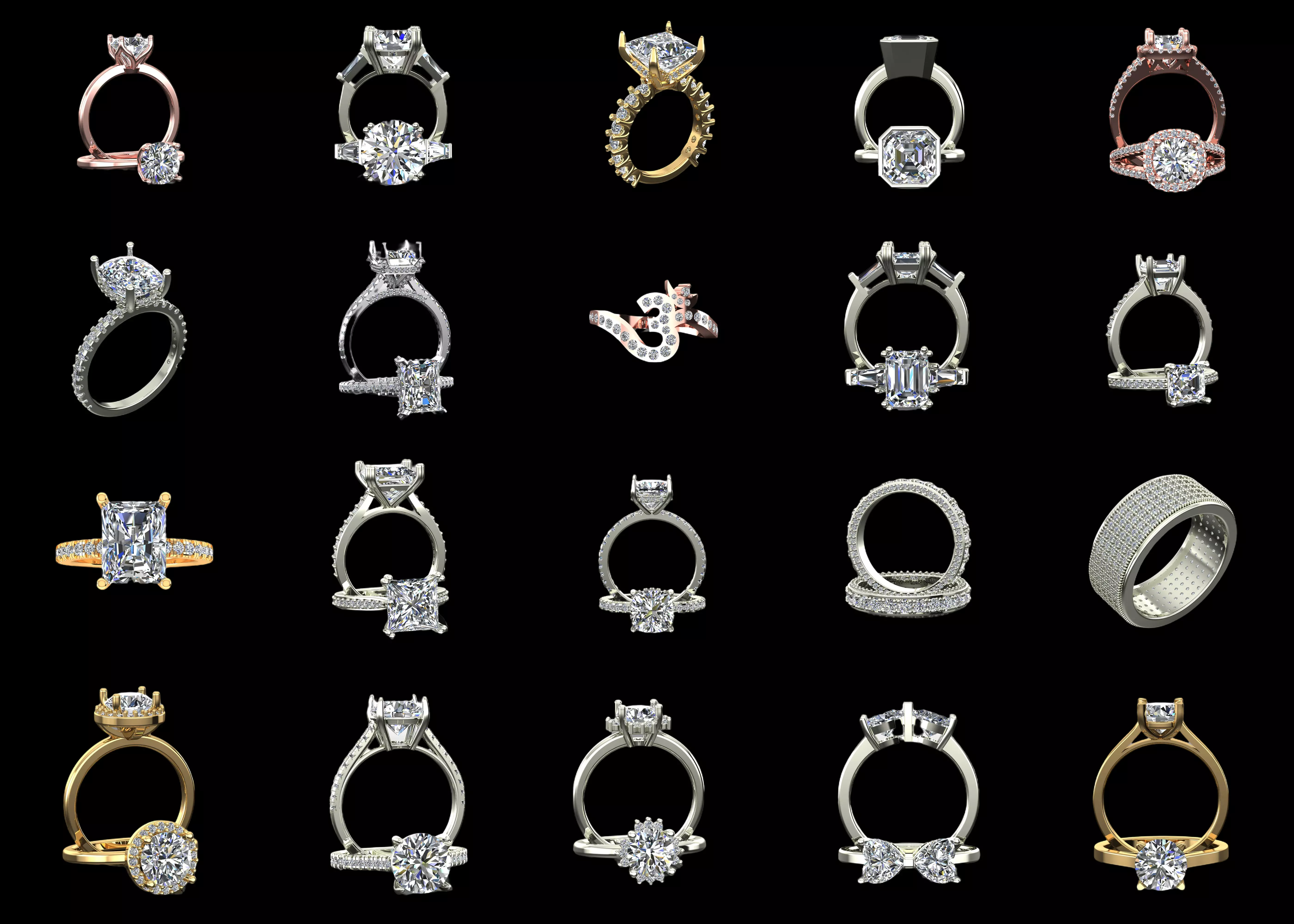 20 Premium Ring CAD Models Bundle STL and 3DM Jewelry Designs 3D print model