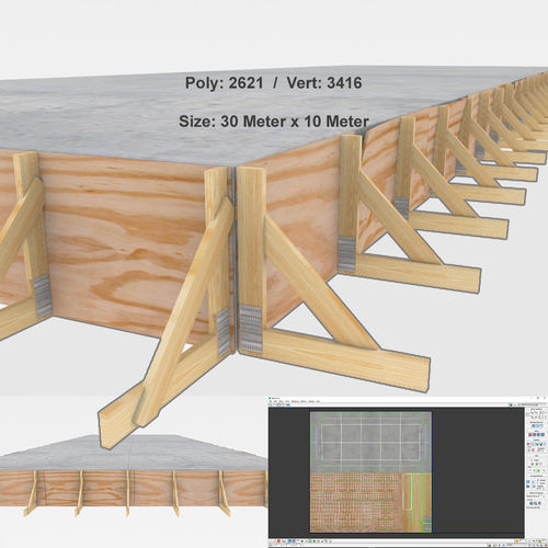 Building site foundation being cast and set Low-poly 3D model