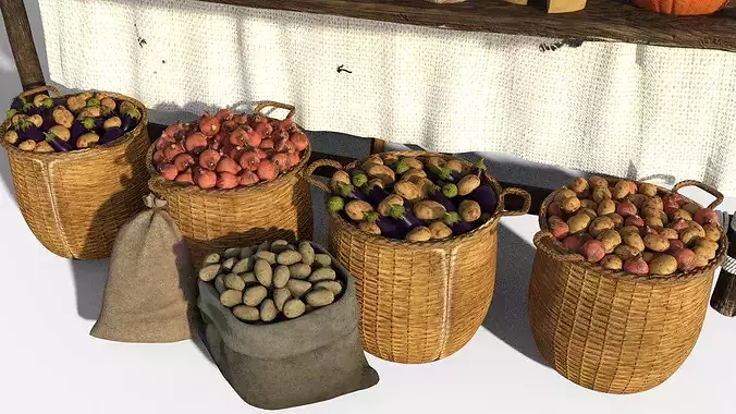 Marketplace Tent - Fruits Vegetables Low-poly 3D model 7