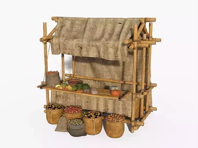 Marketplace Tent - Fruits Vegetables Low-poly 3D model 2
