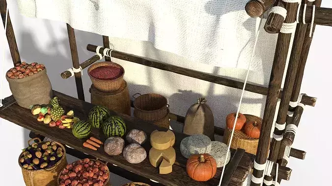 Marketplace Tent - Fruits Vegetables Low-poly 3D model 4