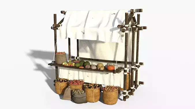 Marketplace Tent - Fruits Vegetables Low-poly 3D model 3