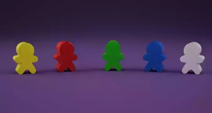 Low-poly meeple group of different colored wooden figures 3D print model