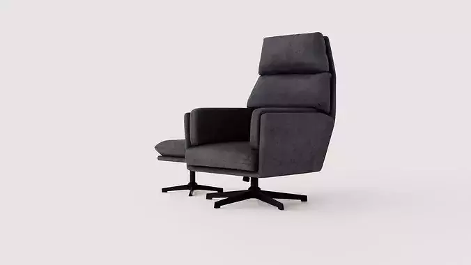Armchair with footstool Amsterdam Low-poly 3D model 2