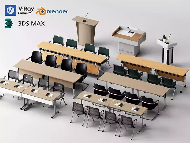 Modern Conference Lecture Hall Furniture Set 3D model