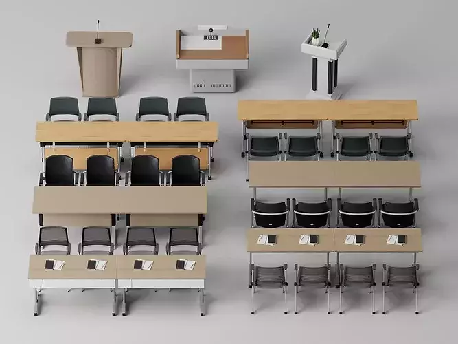 Modern Conference Lecture Hall Furniture Set 3D model 2
