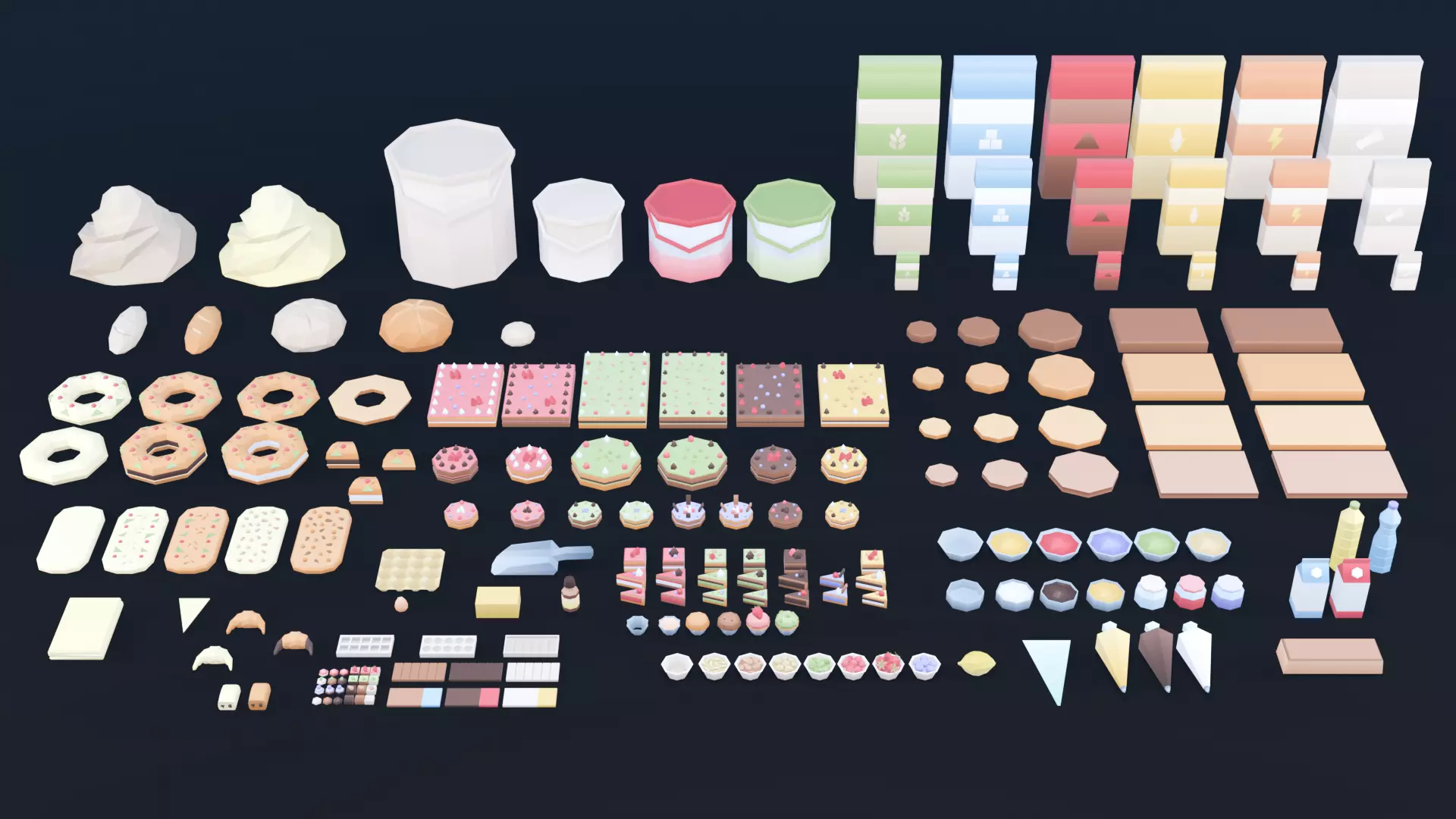 Industrial Bakery Ingredients and Preparations Pack Low-poly 3D model