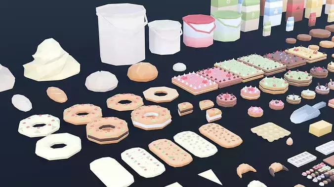 Industrial Bakery Ingredients and Preparations Pack Low-poly 3D model 5