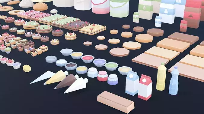 Industrial Bakery Ingredients and Preparations Pack Low-poly 3D model 4