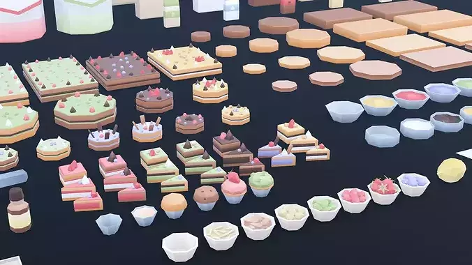 Industrial Bakery Ingredients and Preparations Pack Low-poly 3D model 3